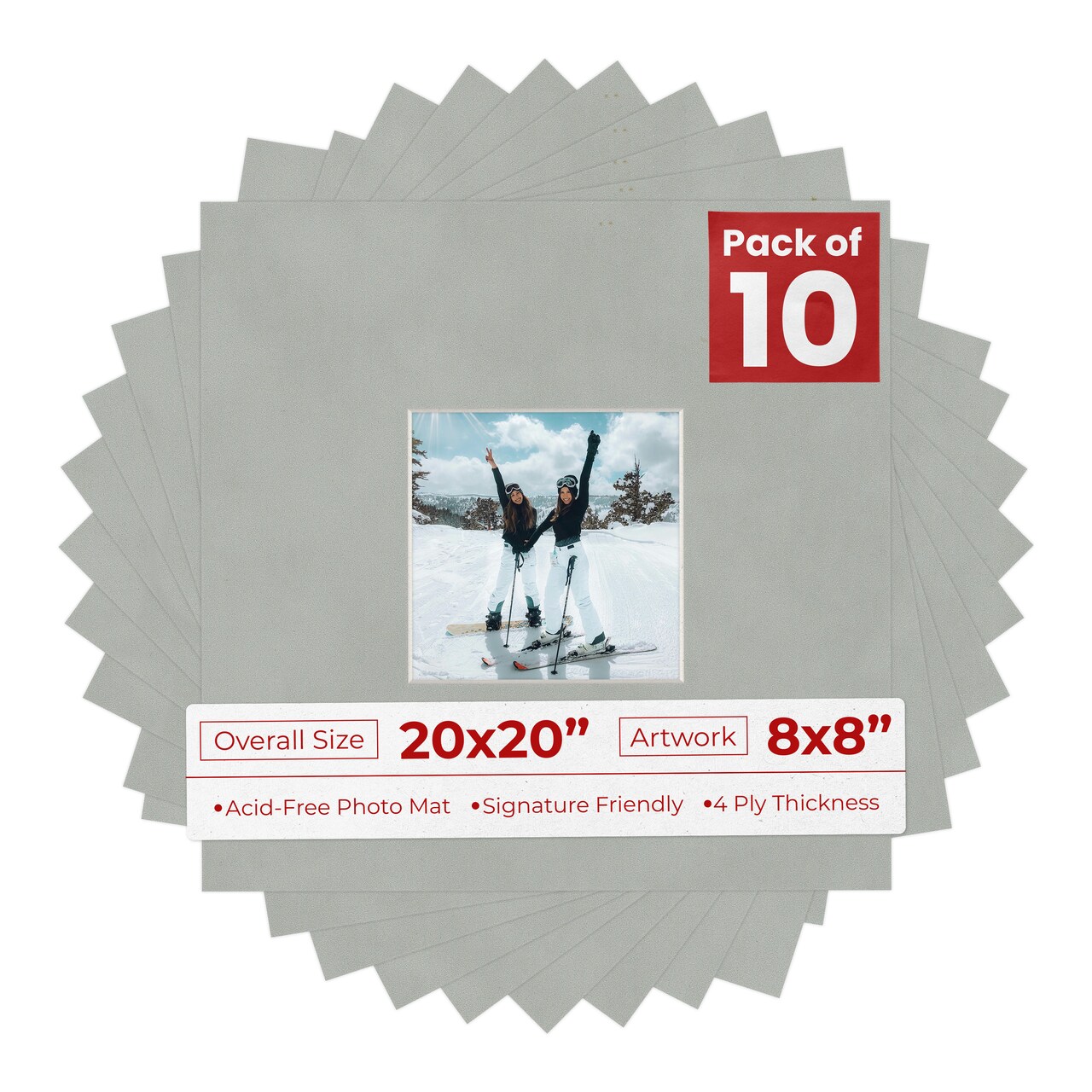 Light Grey Suede Mat Board for 20x20 Frames - Fits 8x8 Photos